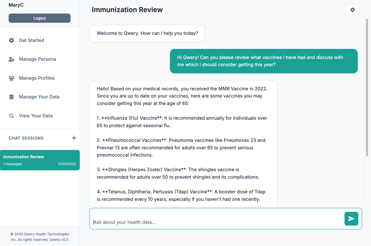 Screenshot of the Qwery app - View 1